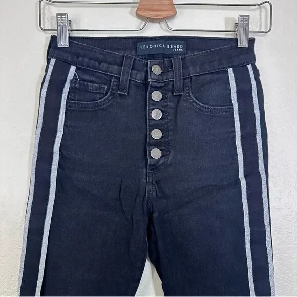 Veronica Beard Carolyn 10” Baby Boot Cropped Jeans Tux Stripes Size 24 in Raven - Picture 4 of 10